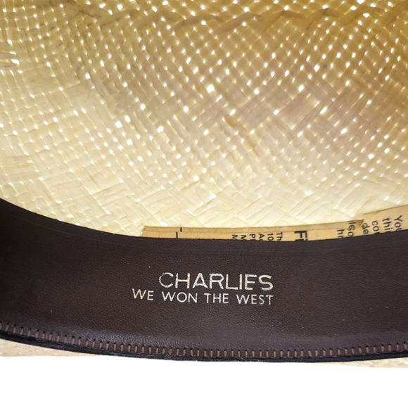 Biltmore Western Cowboy Hat Straw Feather Leather Band 7 1/8 57 cm Ivory Brown - Picture 11 of 13